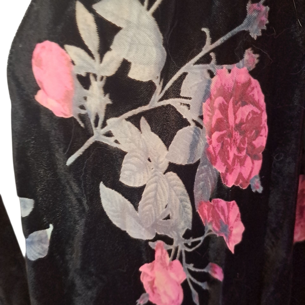 2x 3x Kimono Jacket Dressy Cabbage Rose Velvet Burnout Mid Calf Legnth Boho - Picture 3 of 3